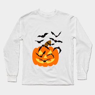 halloween scary evil pumpkin funny pumpkin head Long Sleeve T-Shirt